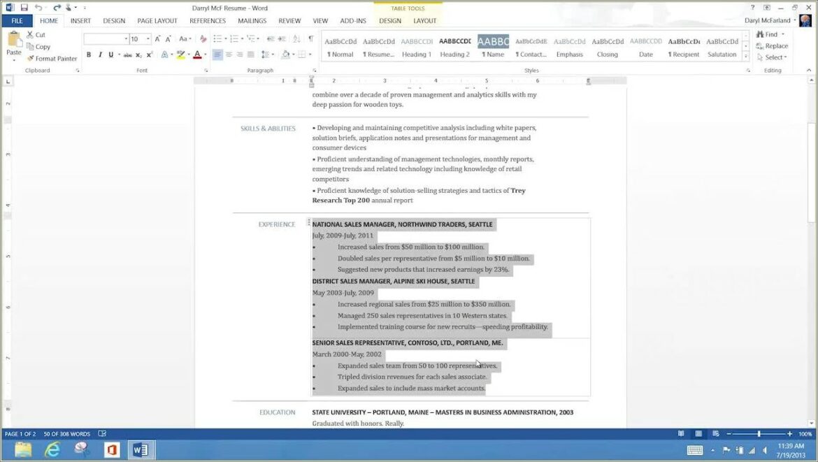 In Word Resume Set Up As A Table