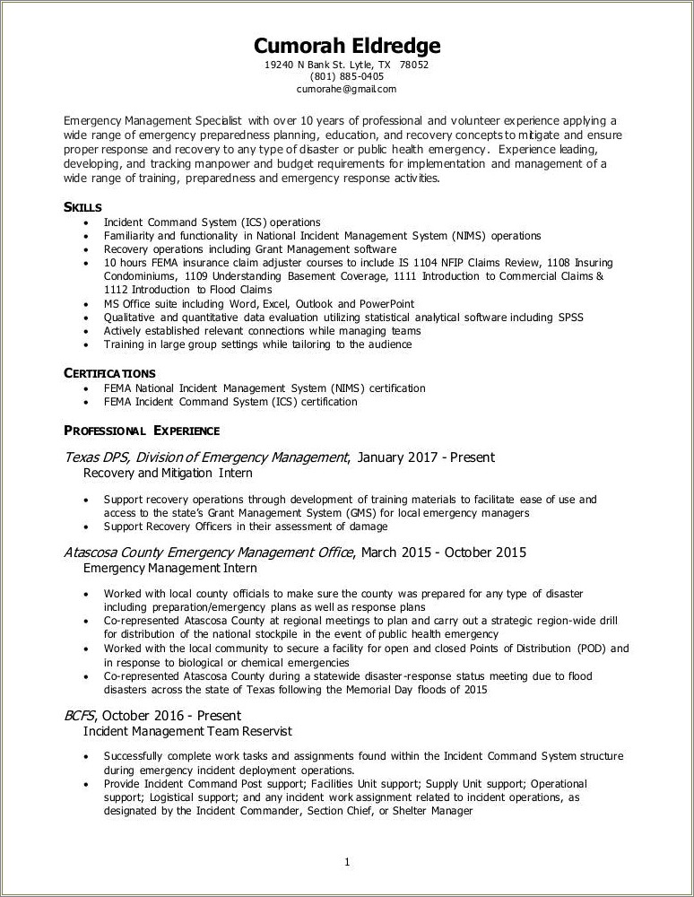 Incident Response And Recovery Manager Resume