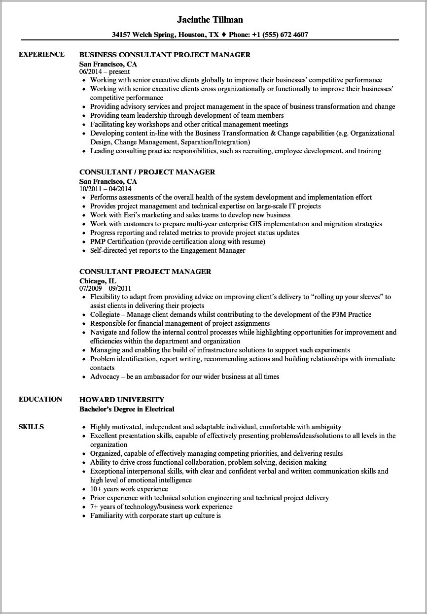 Including Project Descriptions In Consulting Resume