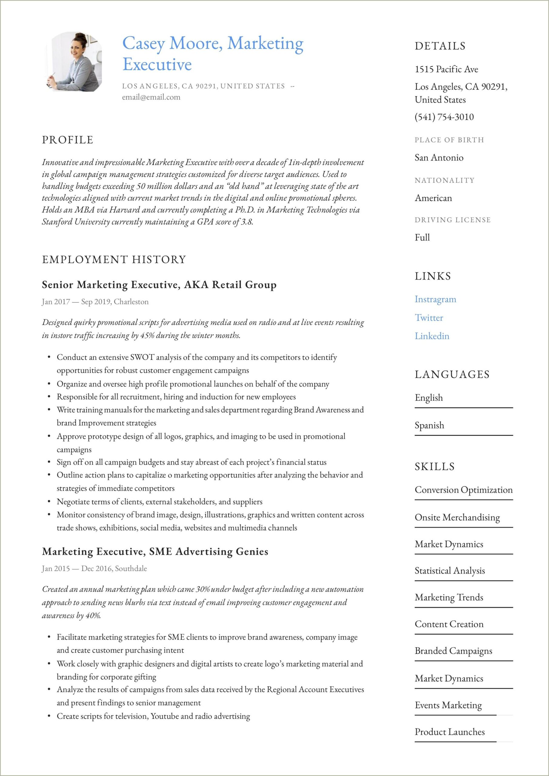 Incredible Resume Examples For Marketing Jobs Mba