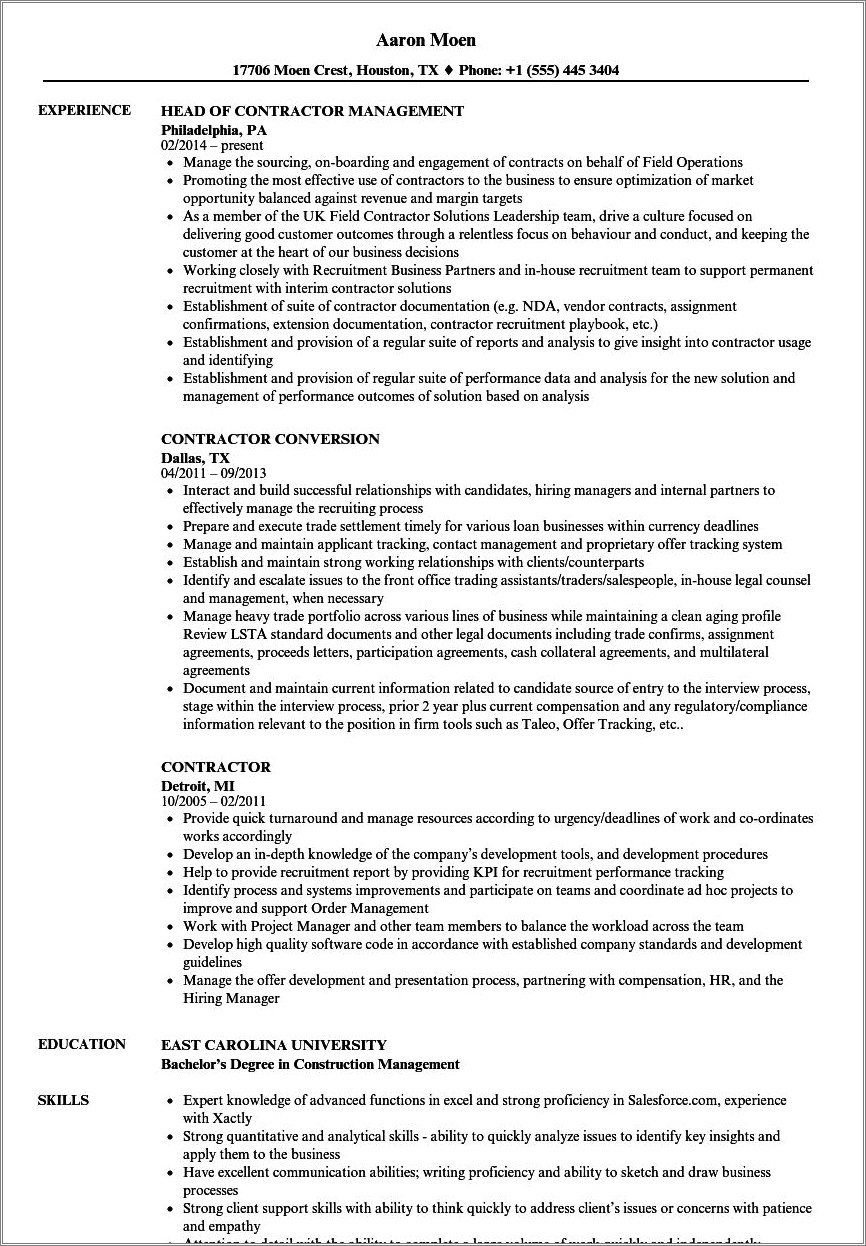 Independent It Contractor Job Description For Resume