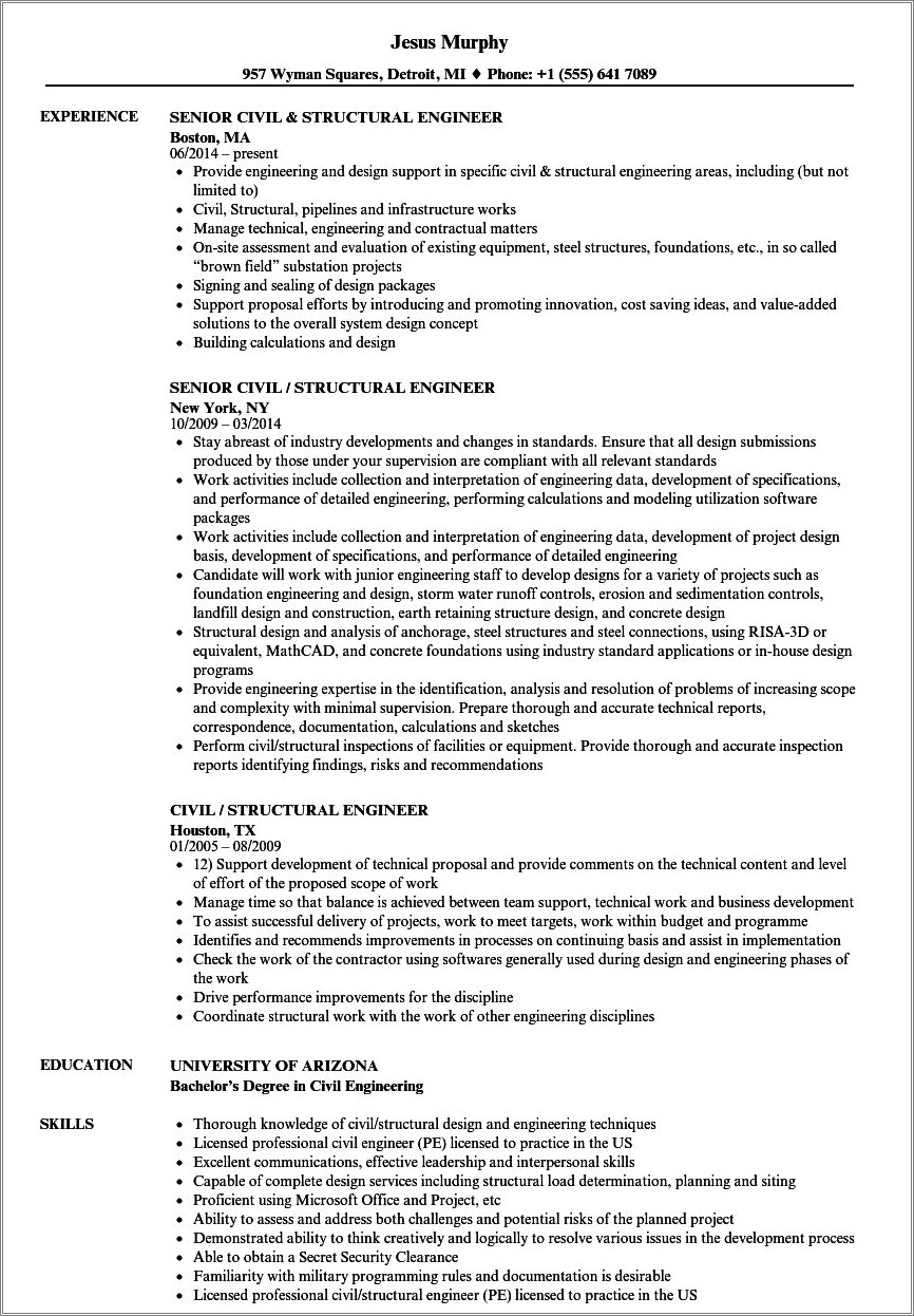 Independent Structural Engineer Sample Resume Philippines