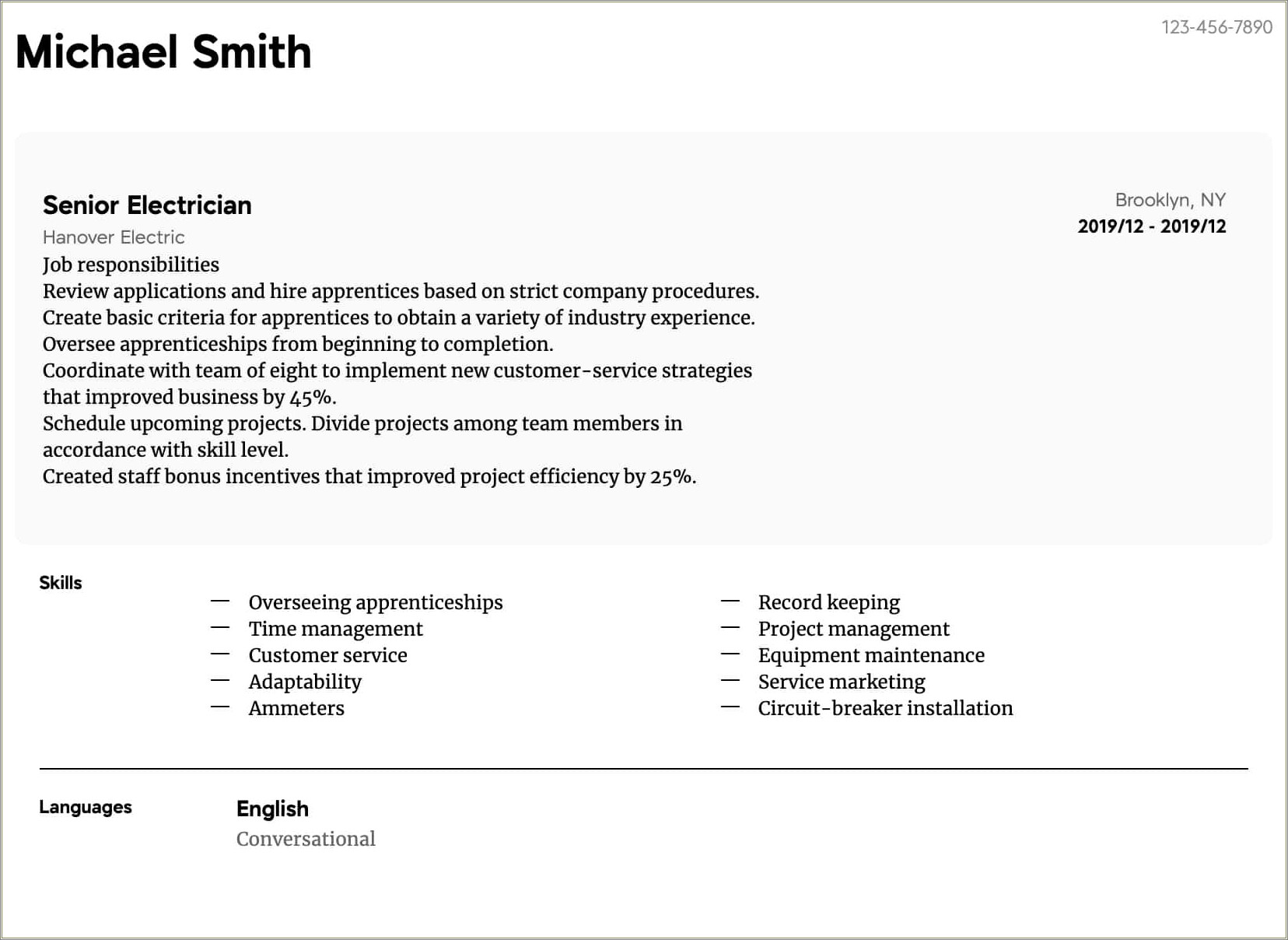 Industrial Electrician Job Description For Resume