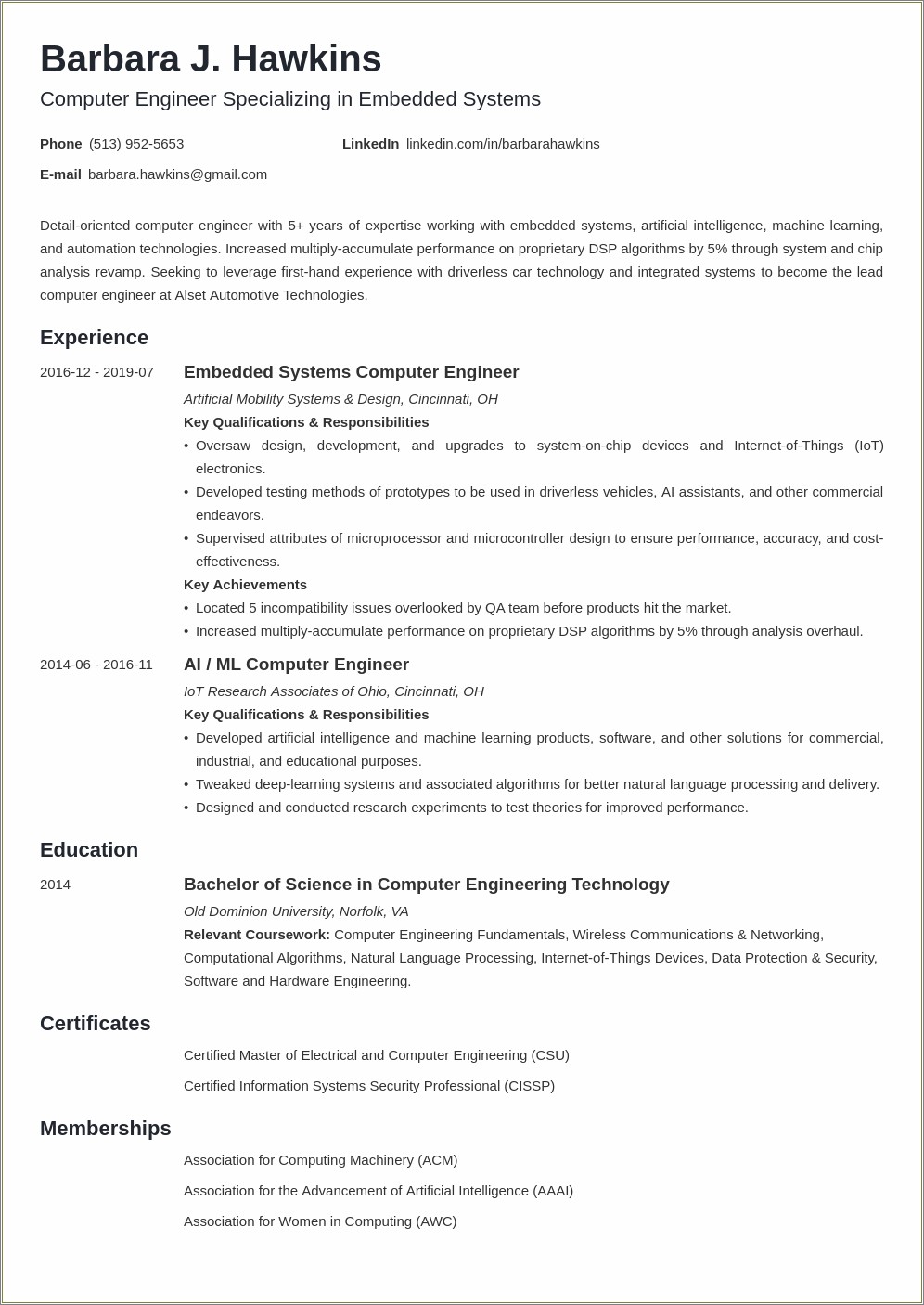 Industry Style Computational Cv Resume Example