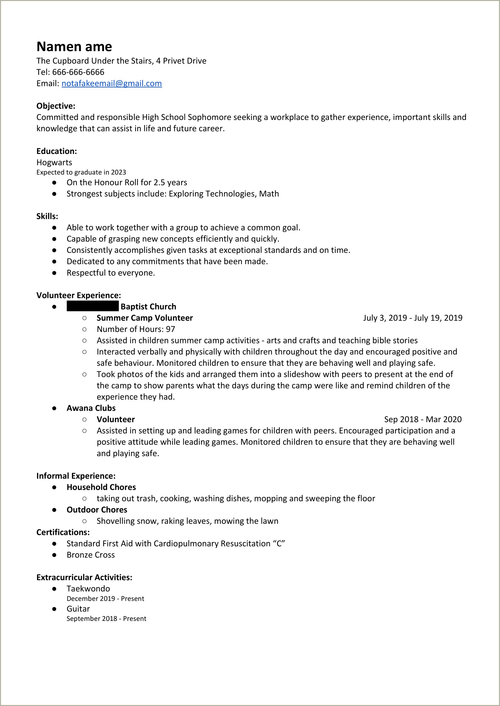 Informal Work Experience On A Resume