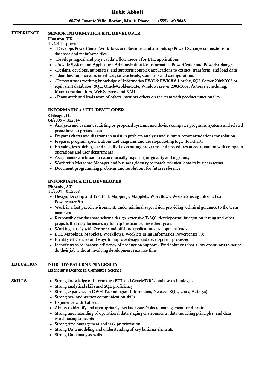 Informatica Resume For 6 Years Experience