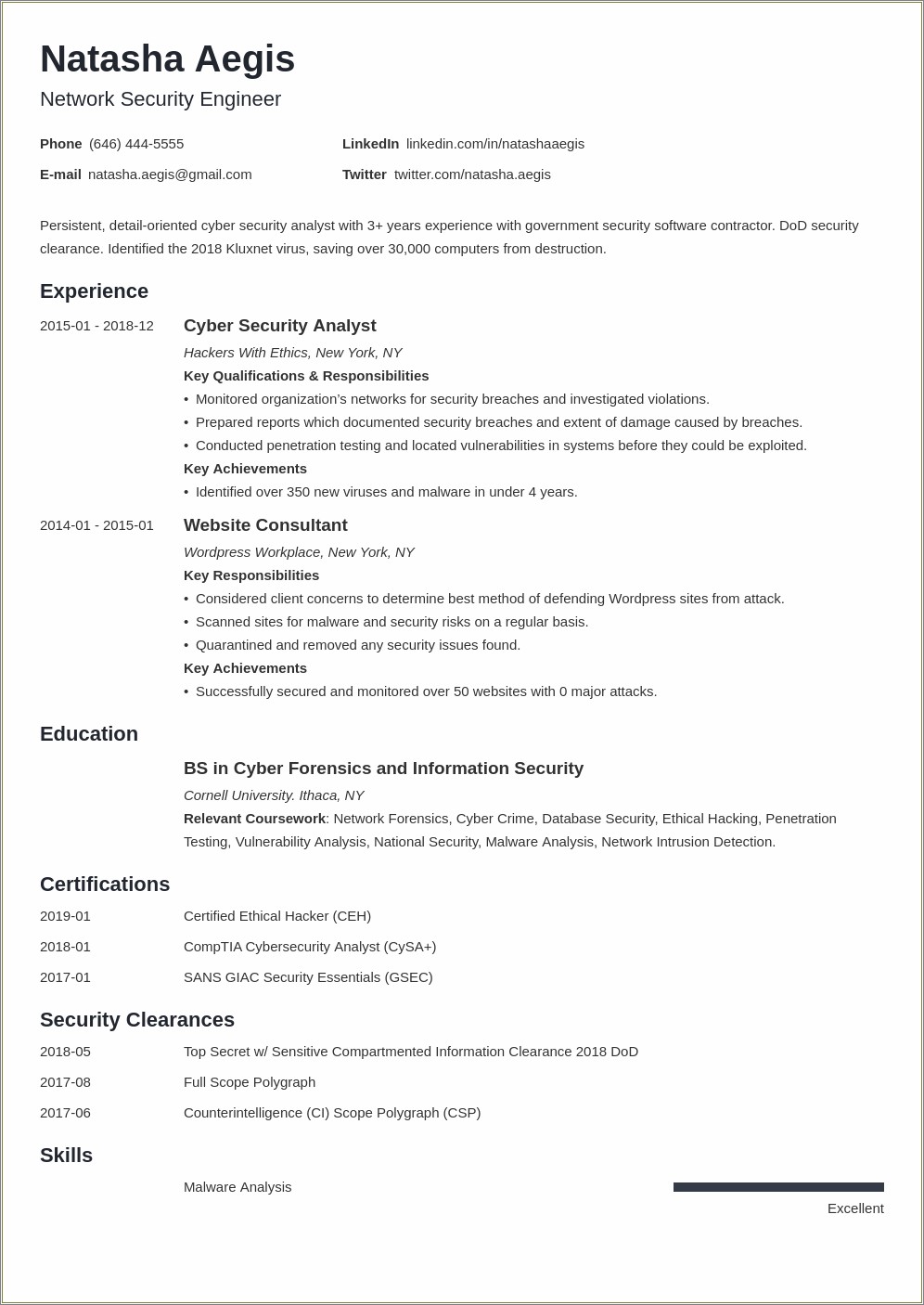 Information System Security Officer Sample Resume