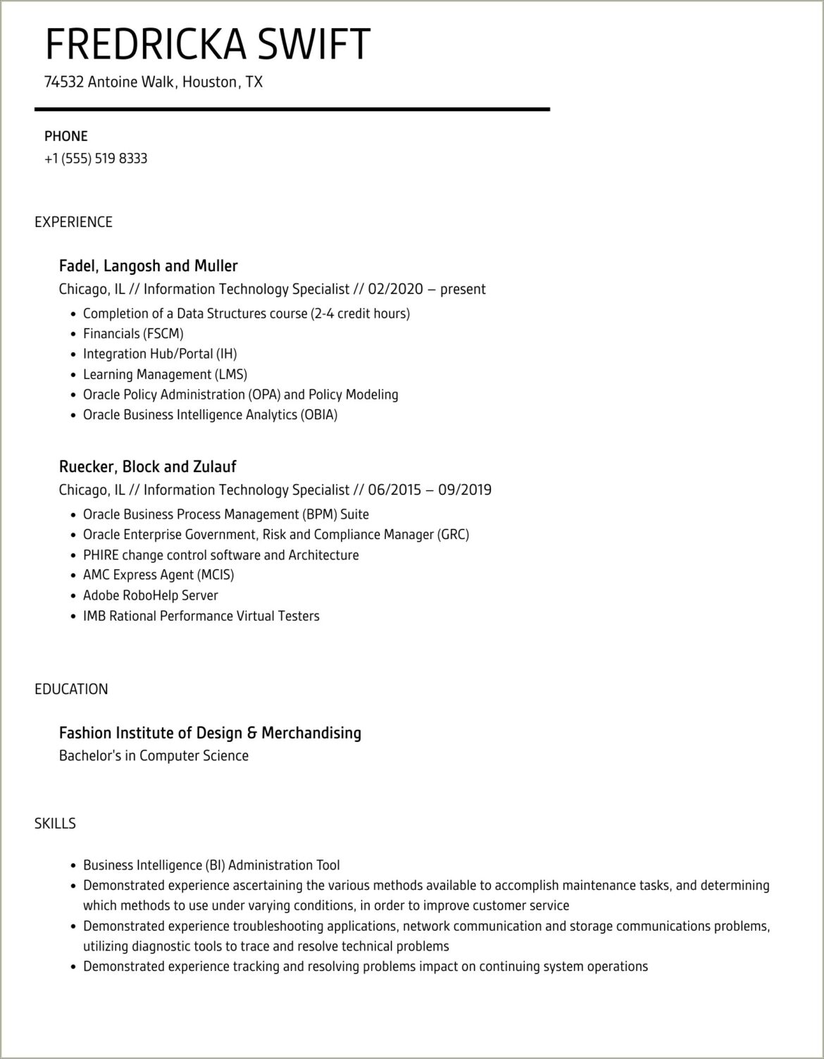 Information Technology Specialist Resume Samples Jobherojobhero