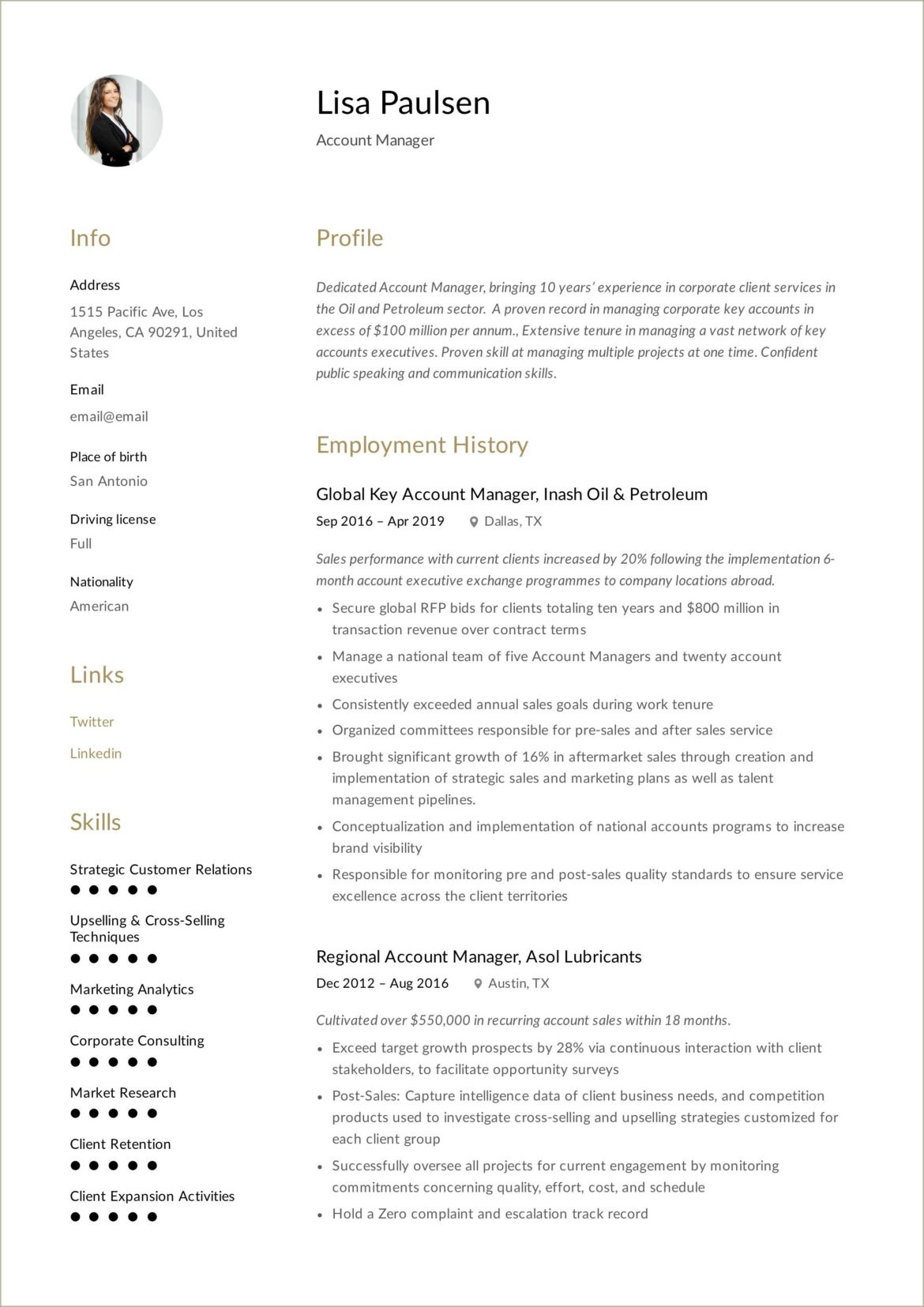 Inside Sales Account Manager Resume Template