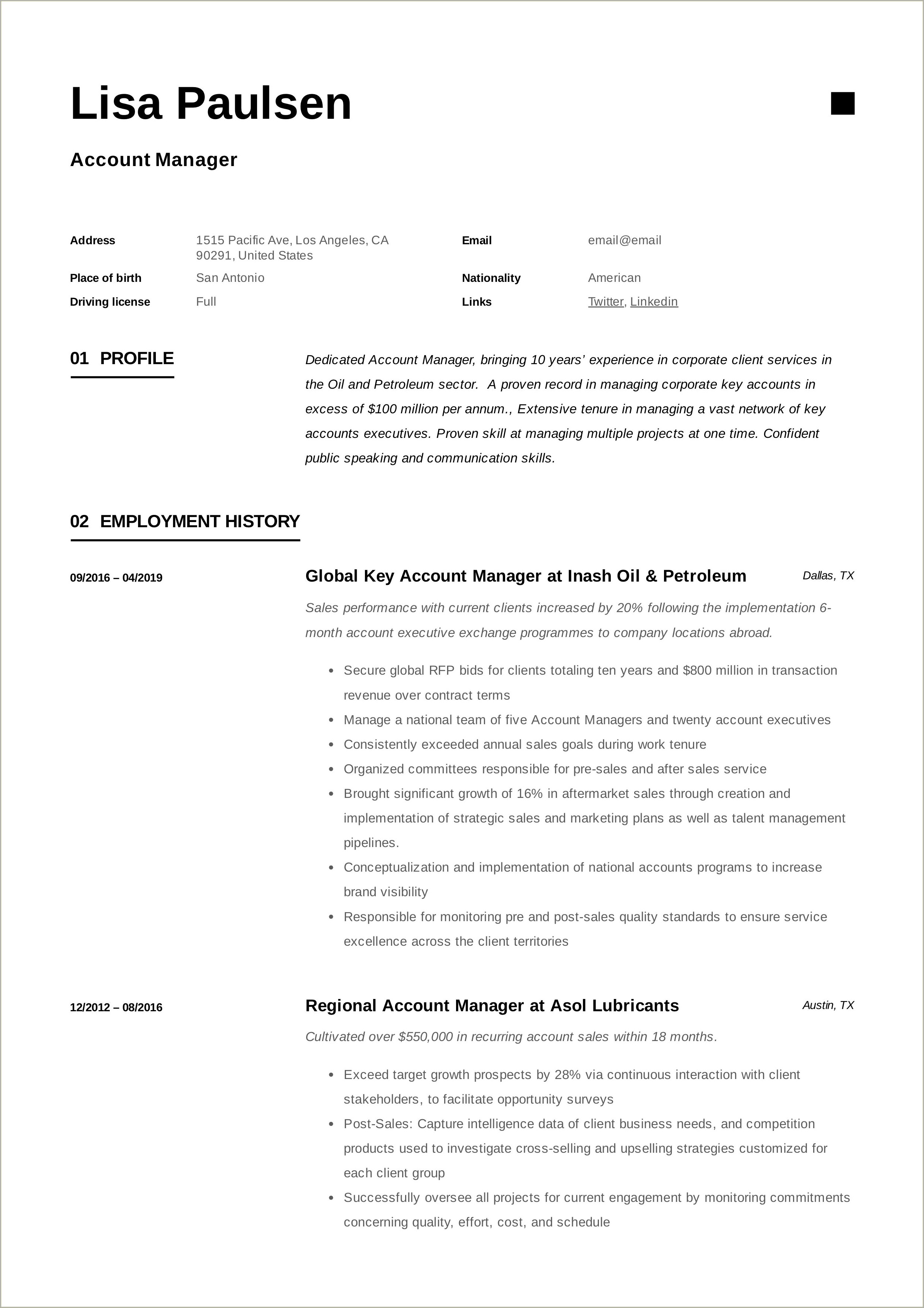 Inside Sales Account Manager Resume Template With Summary