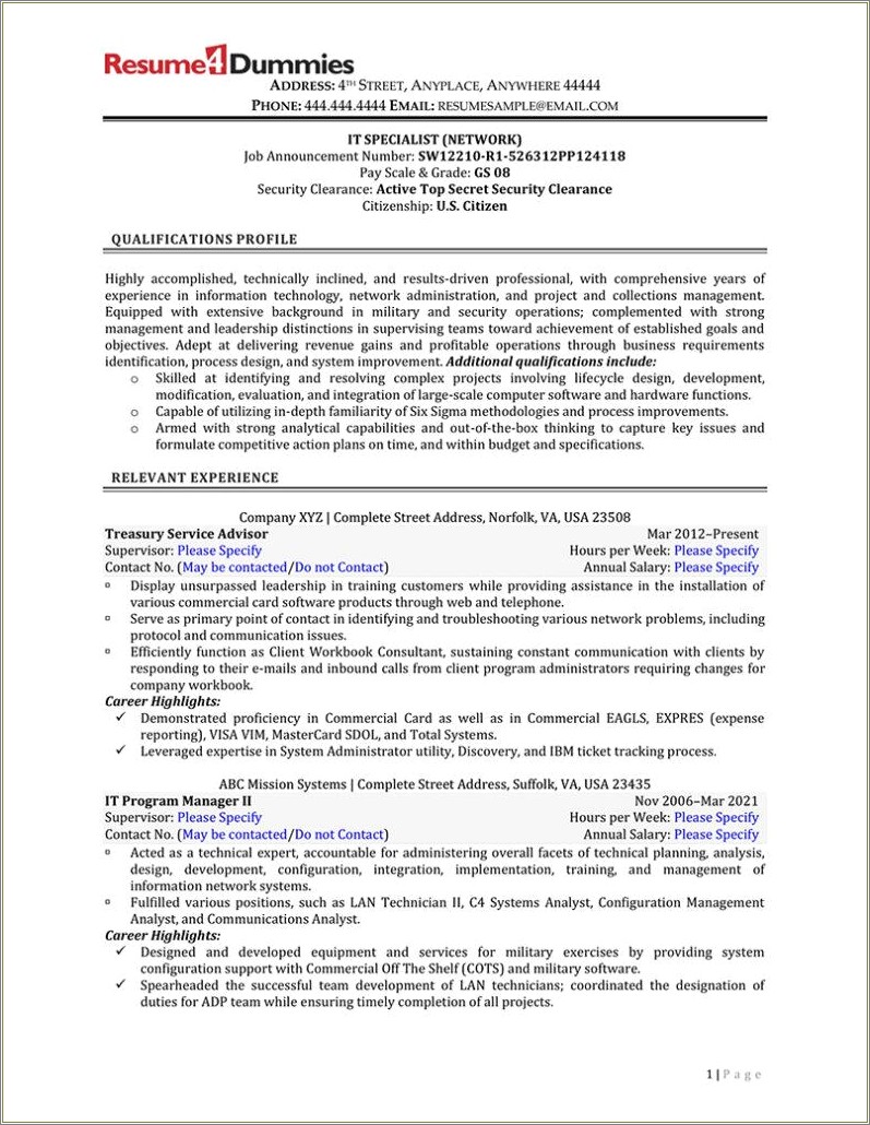 Instructional Systems Specialist Federal Resume Sample