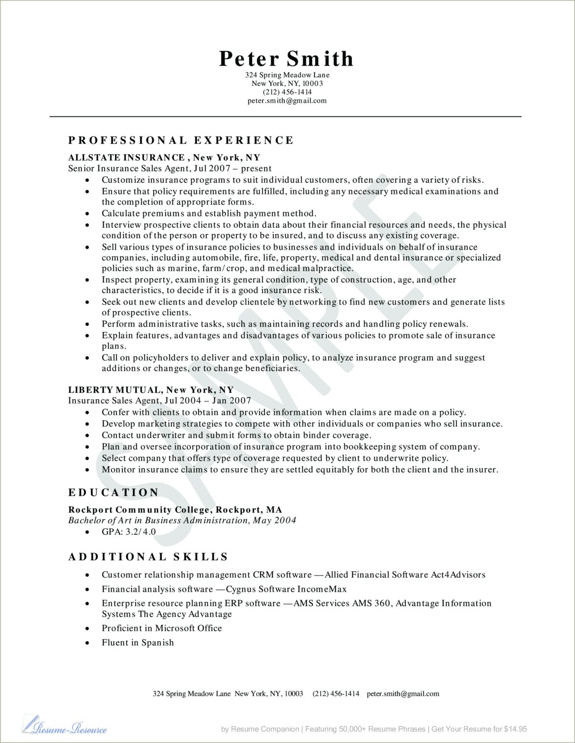 Insurance Broker Business Owner Skills Resume