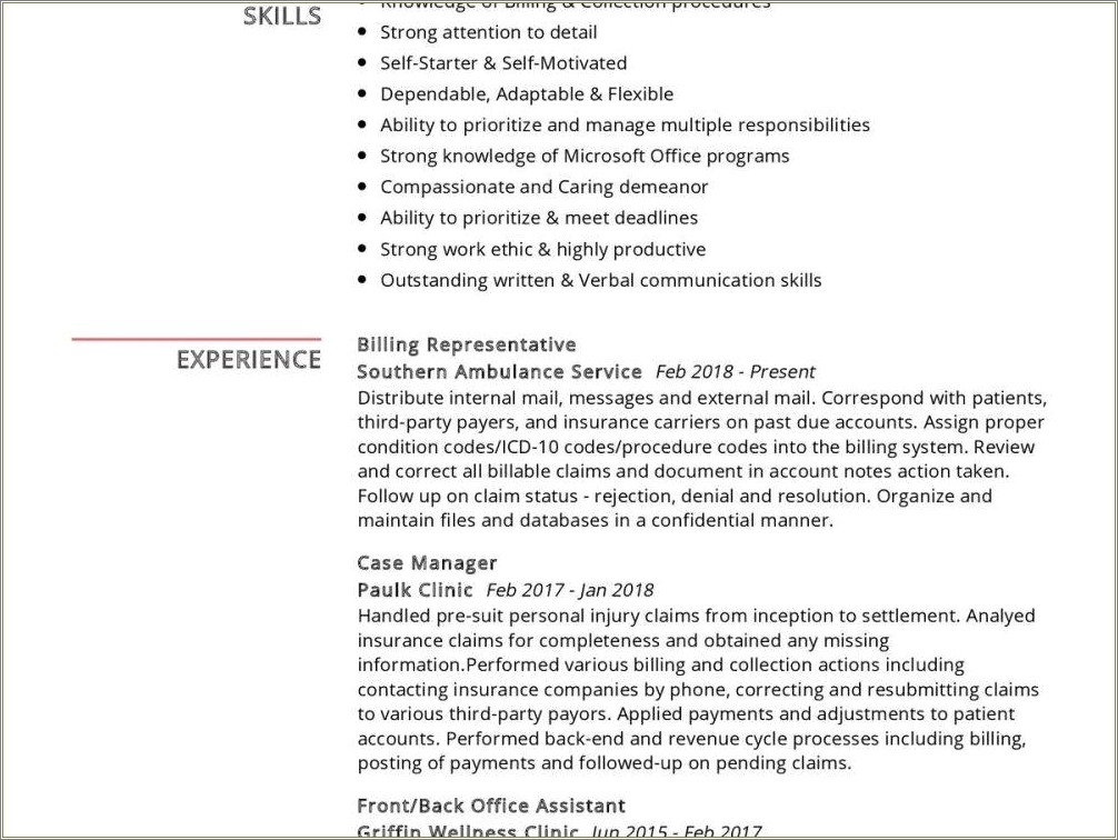 Insurance Claim Representative Job Description For Resume