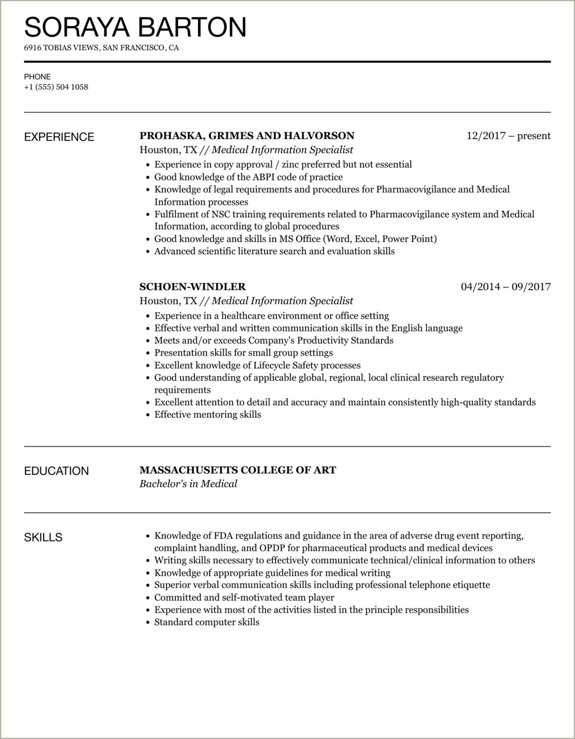 Integrative Medical Proactice Specialist Sample Resume