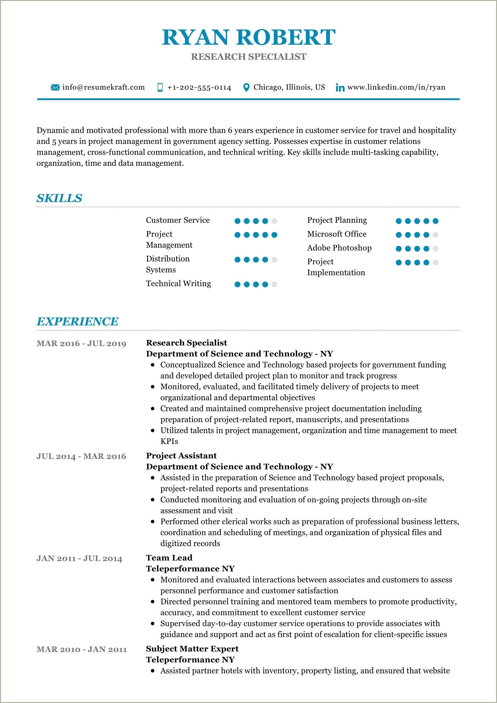 Intelligence Research Specialist Qualifications And Skills Summary Resume