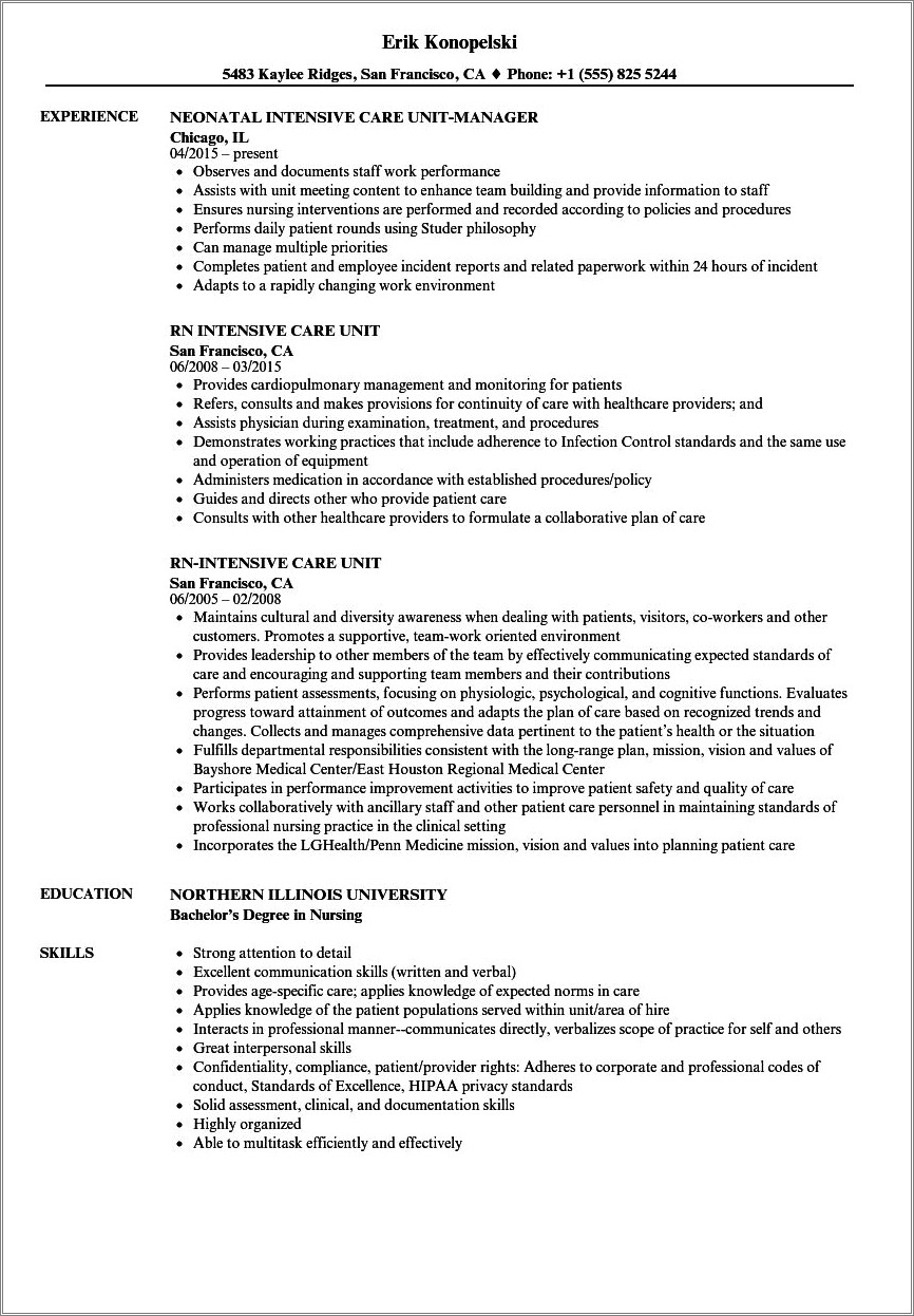 Intensive Care Skills List For Resume