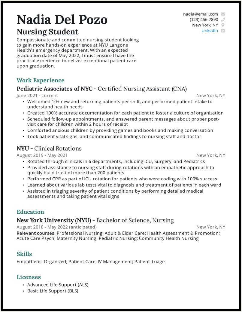 Interests To Put On Resume For Nursing