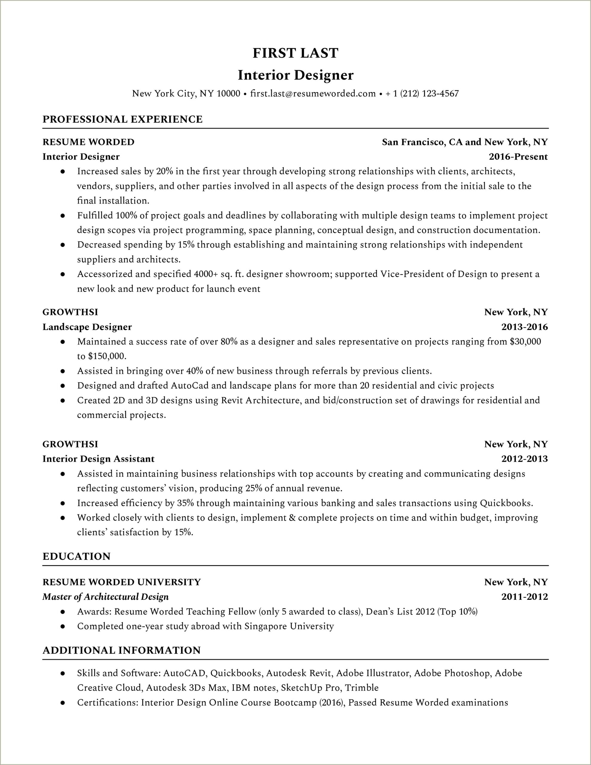 Interior Design Project Manager Resume Sample