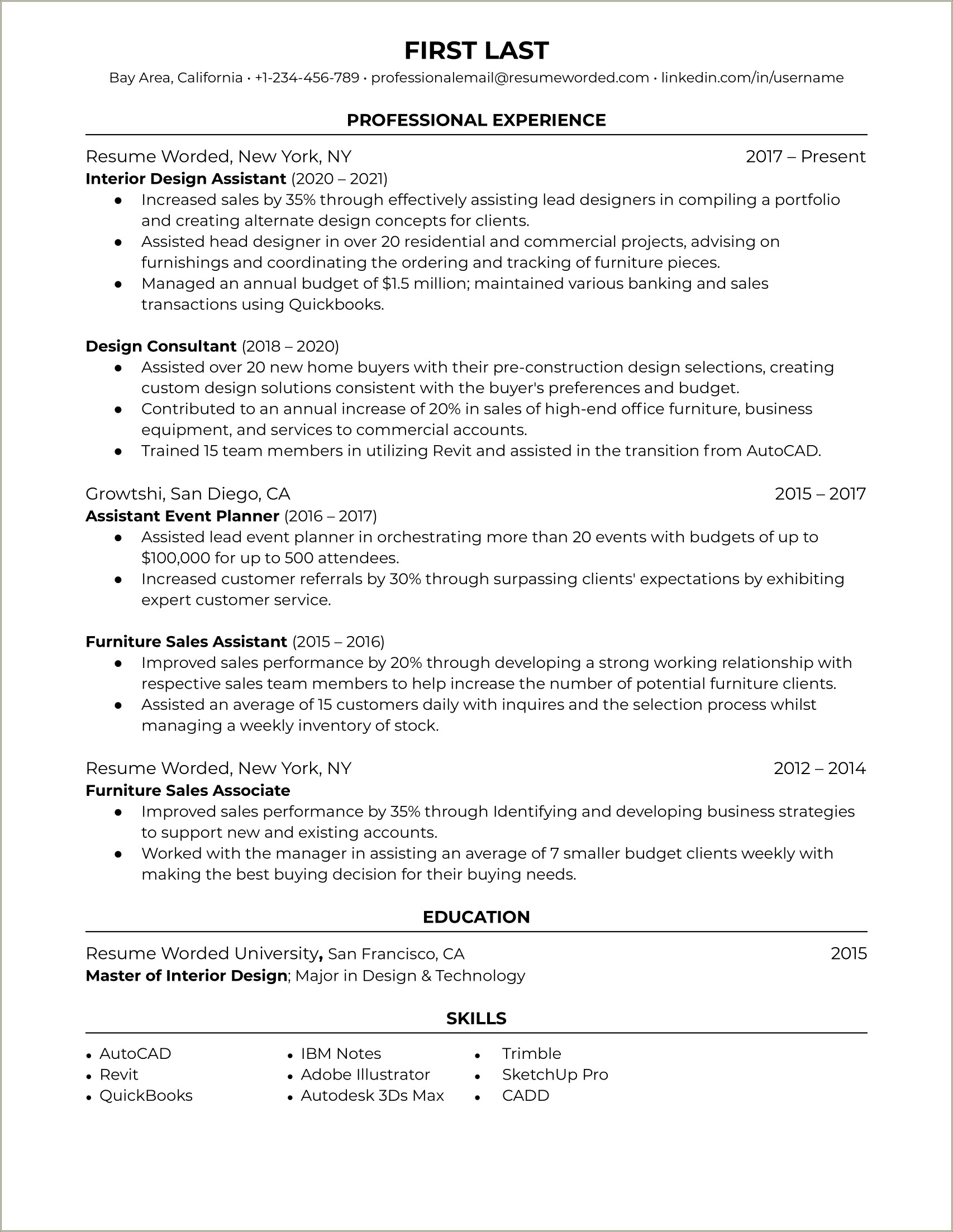 Interior Designer Project Manager Resume Example