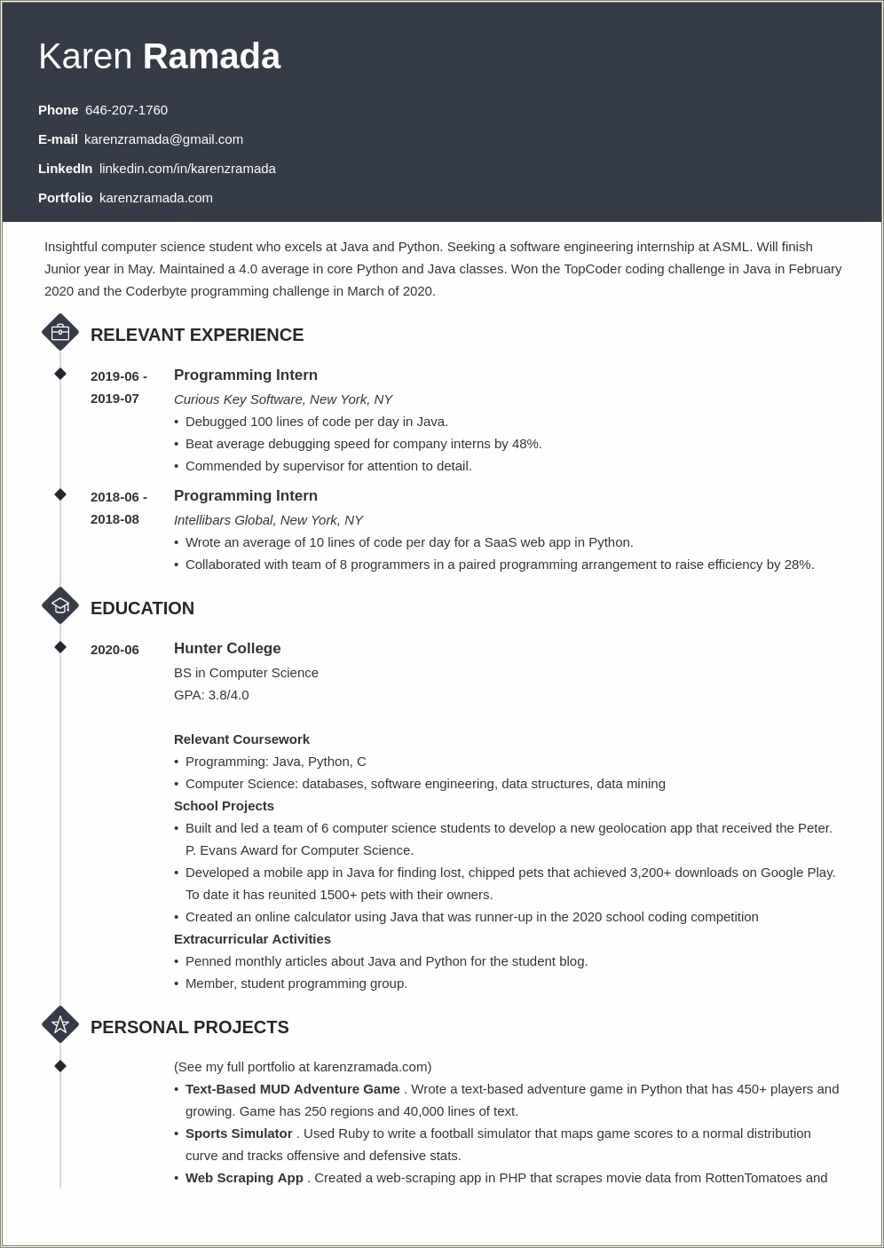 Internship Resume Technical Skills From Classse