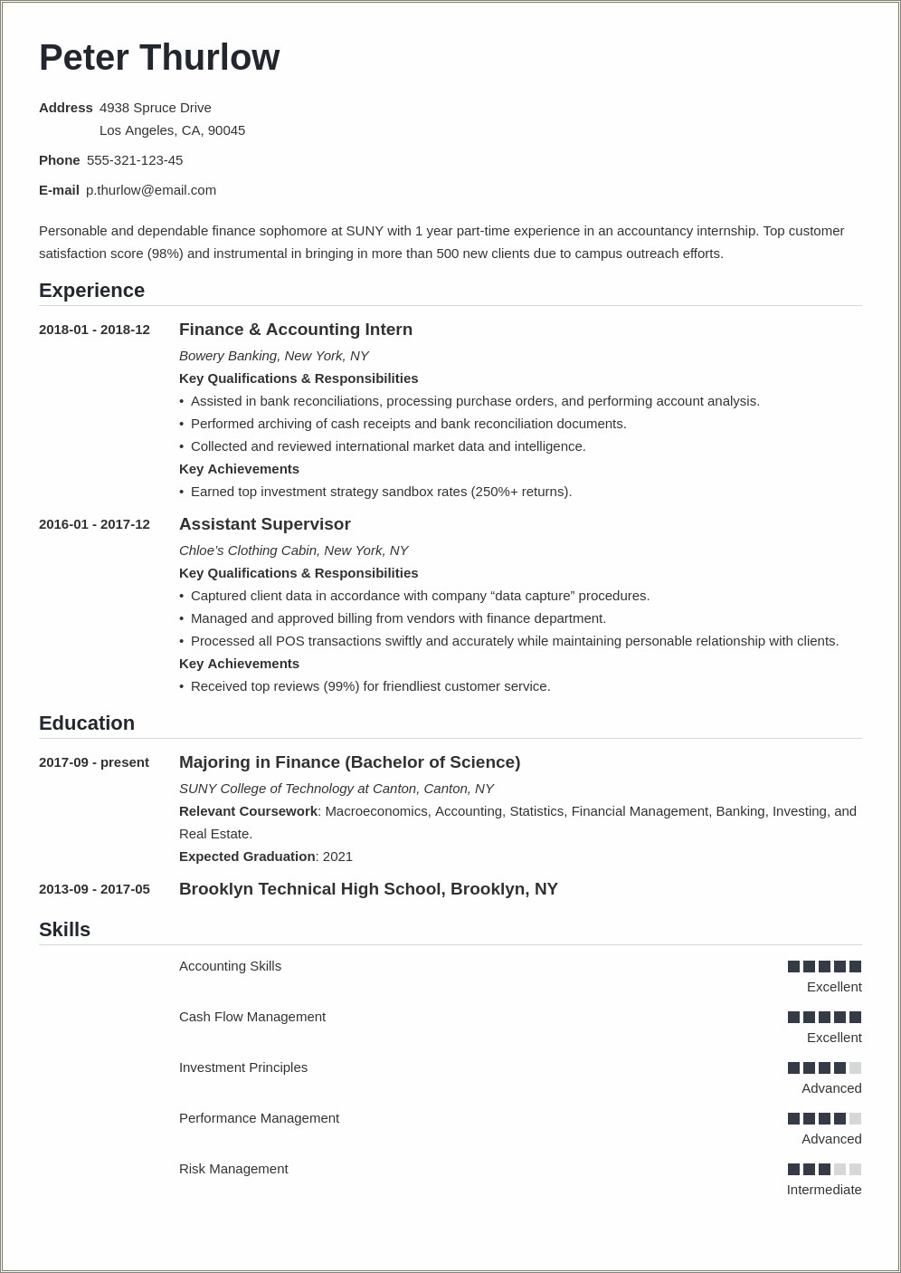 Intership Description For An Resume Sample