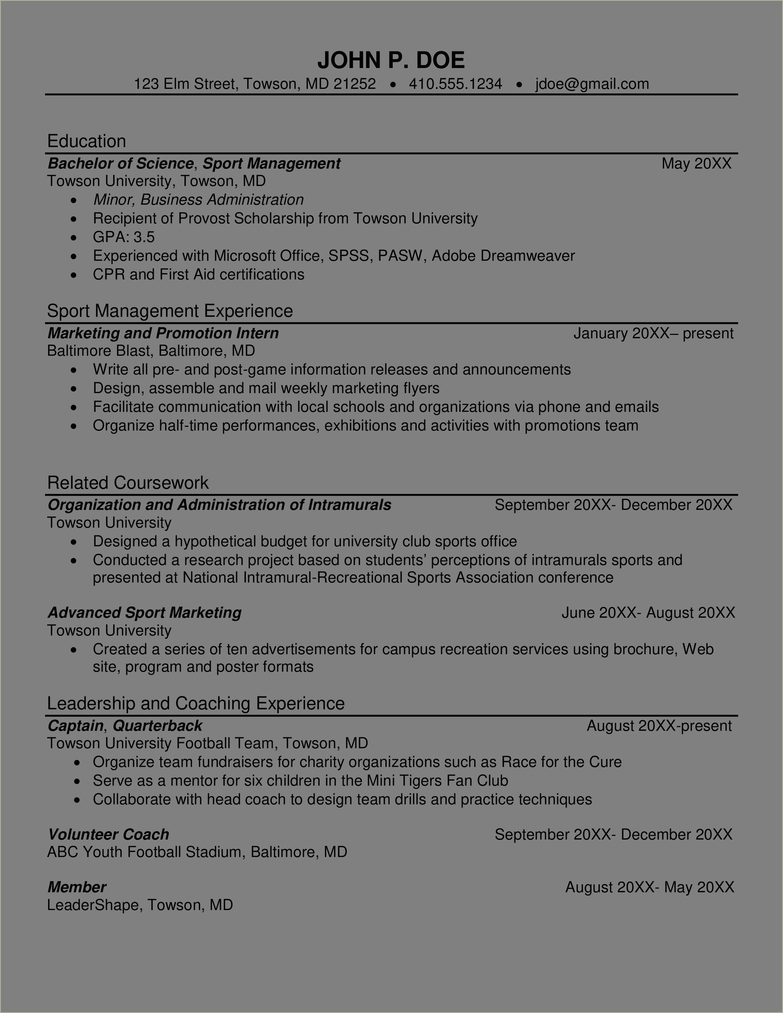 Intramural Assistant Job Description For Resume