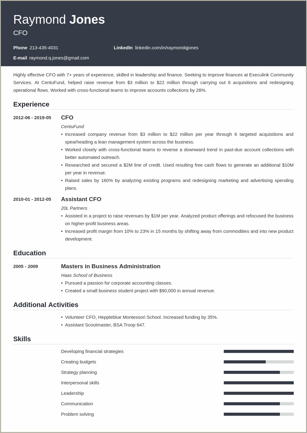 Introduction Example For A Cfo Resume