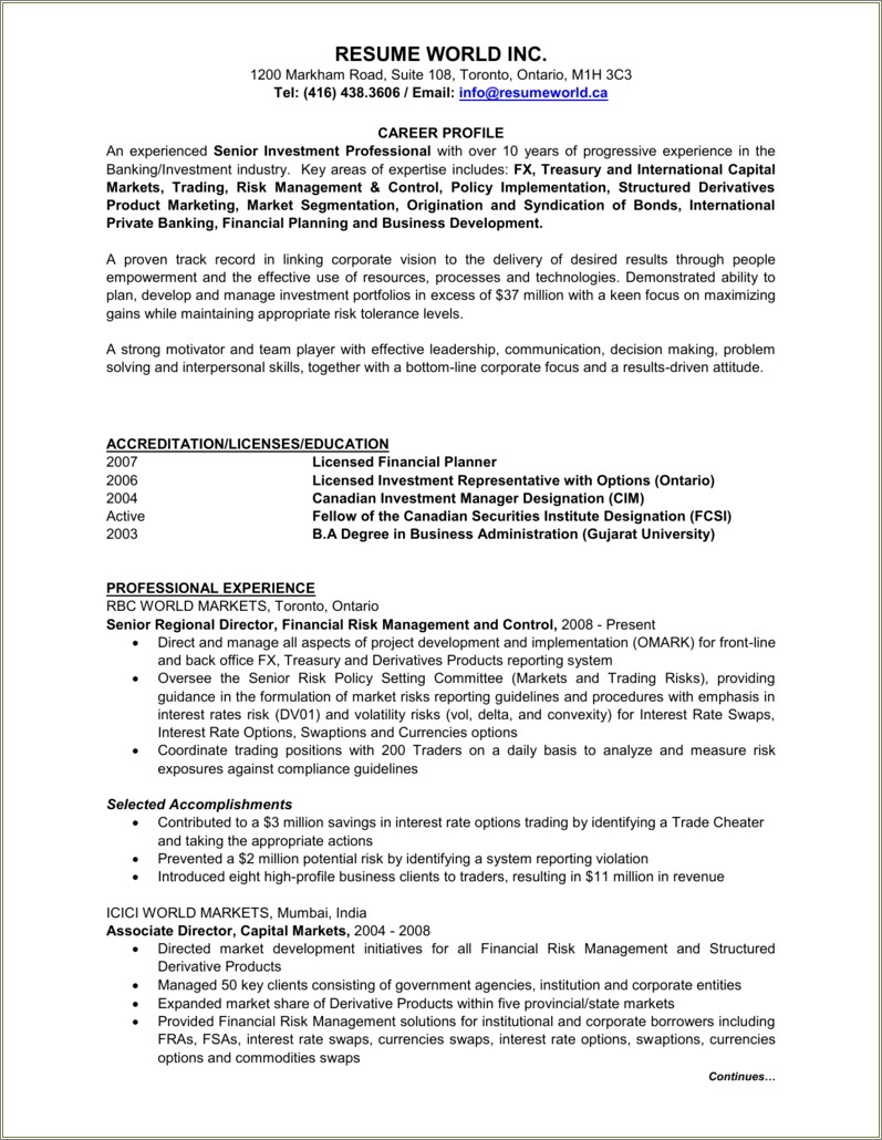 Investment Banking Experience On A Resume