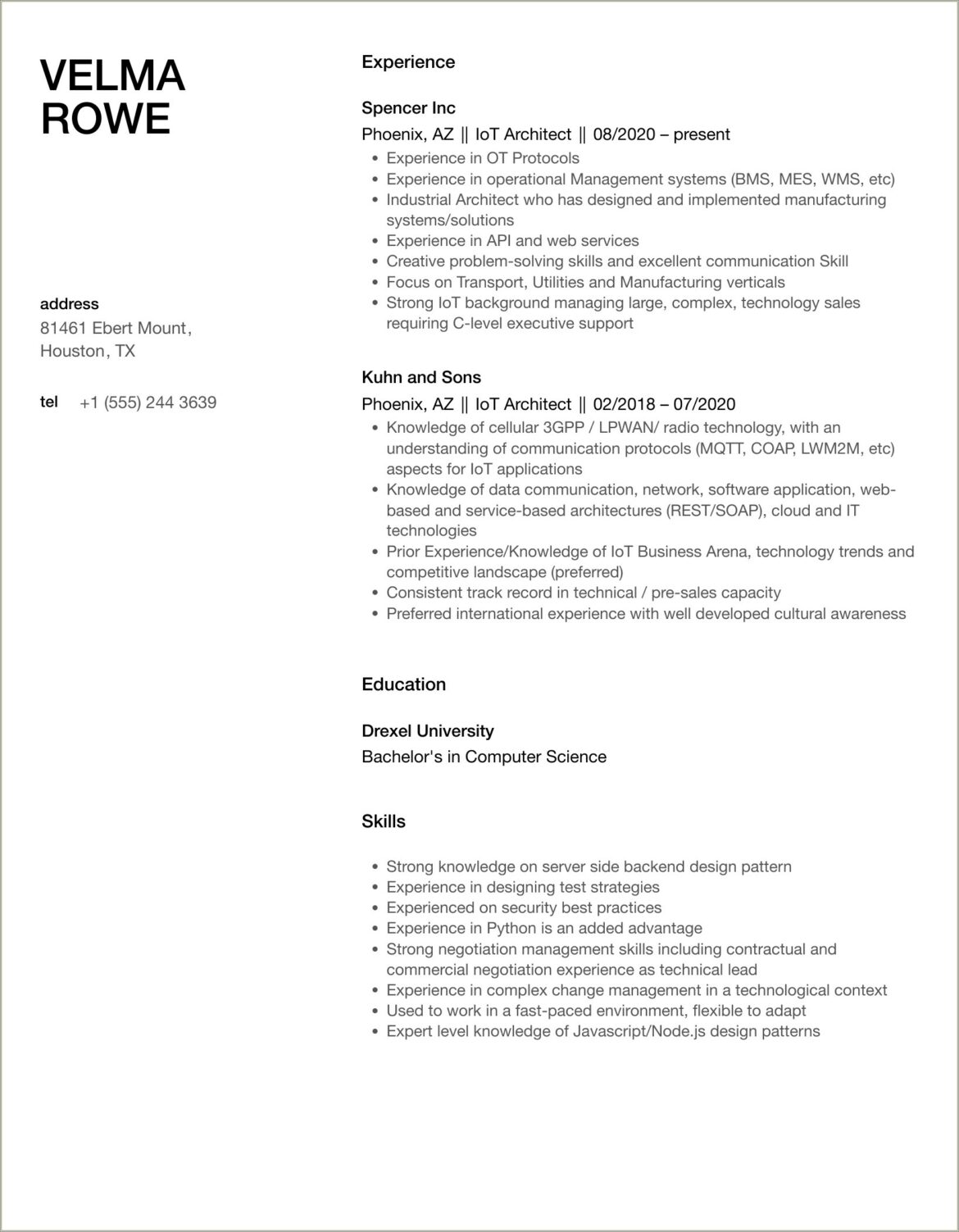 Iot Developer 2 Years Resume Sample