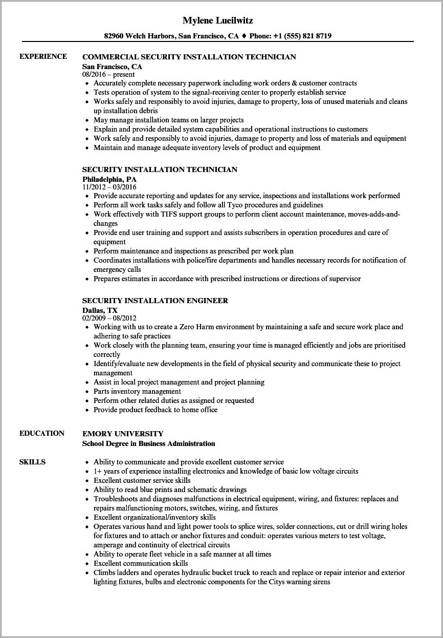 Is Adt Considered Surveillance Experience For Resume