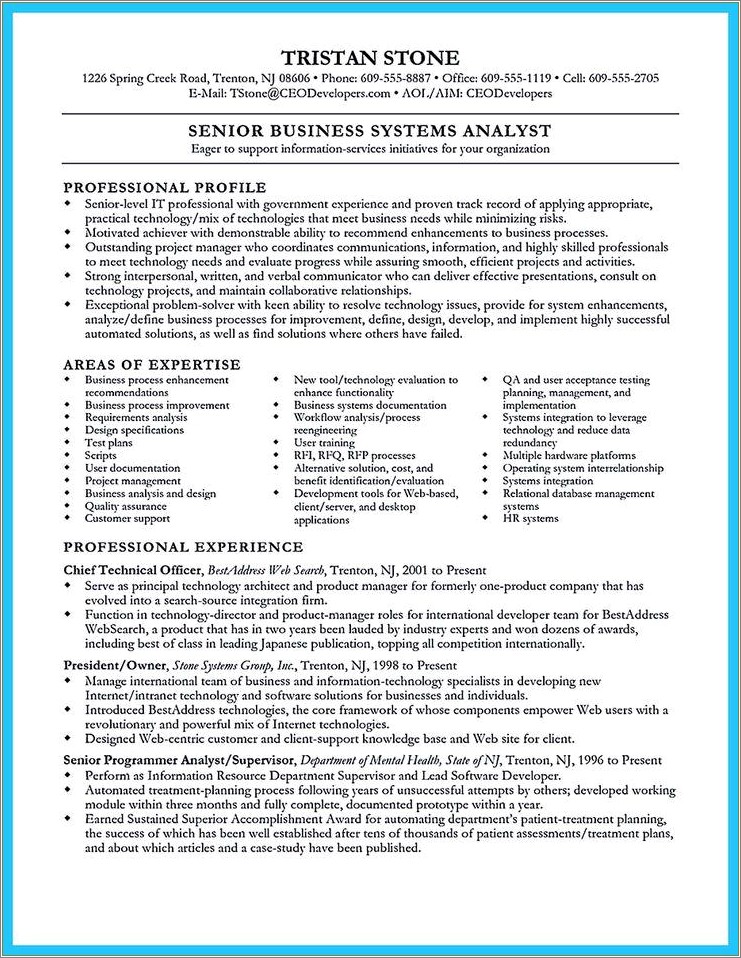 It Business Analyst Objective On Resume