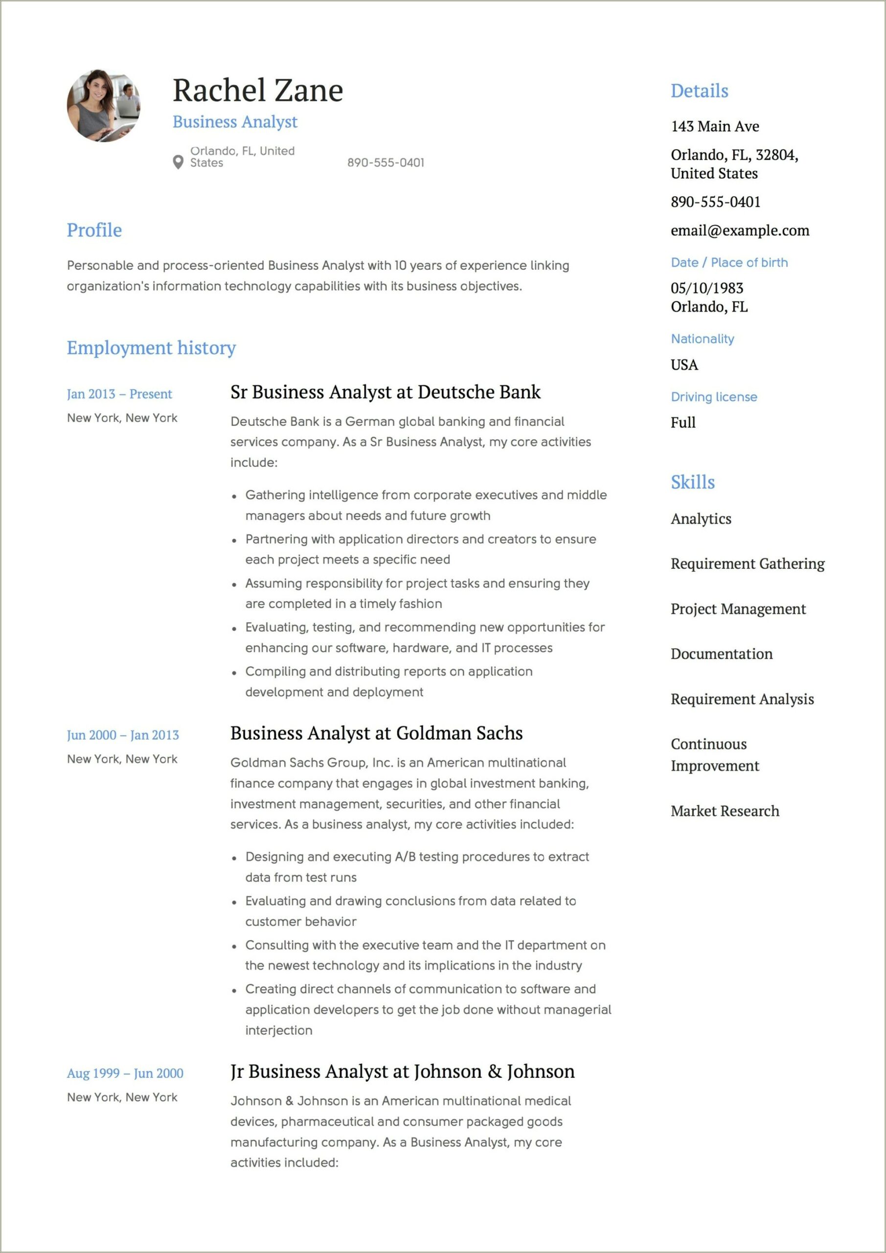 It Business Analyst Resume Sample With Objective