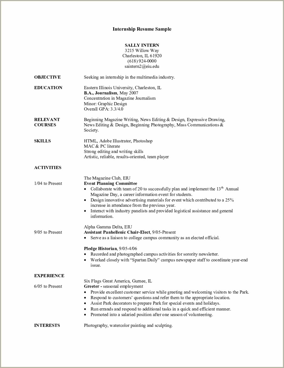 It Collge Student Objective In A Resume
