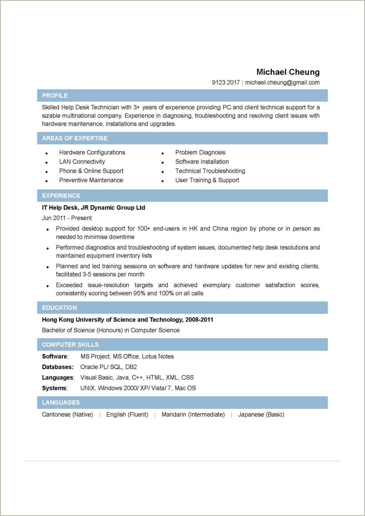 It Help Desk Job Description Entry Level Resume