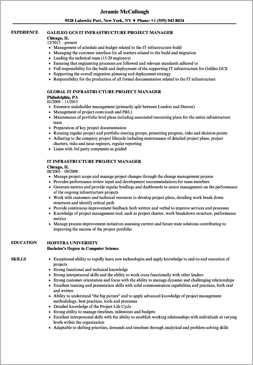 It Infrastructure Project Manager Resume India
