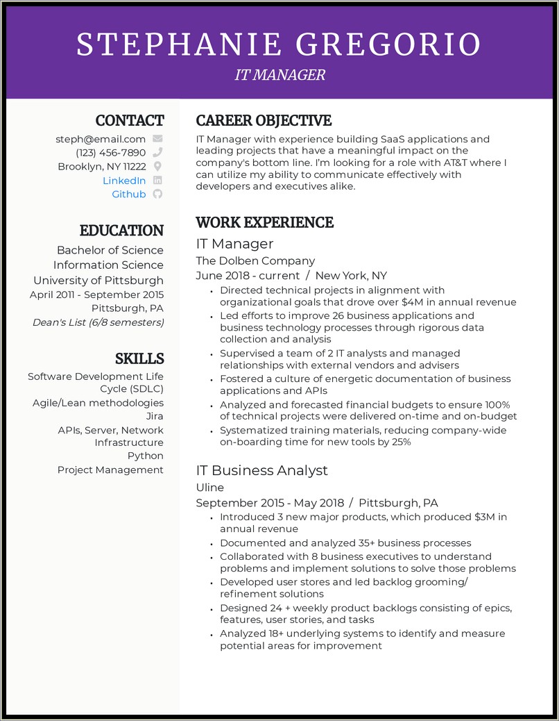 It Manager Resume Sample Velvet Jobsvelvet Jobs