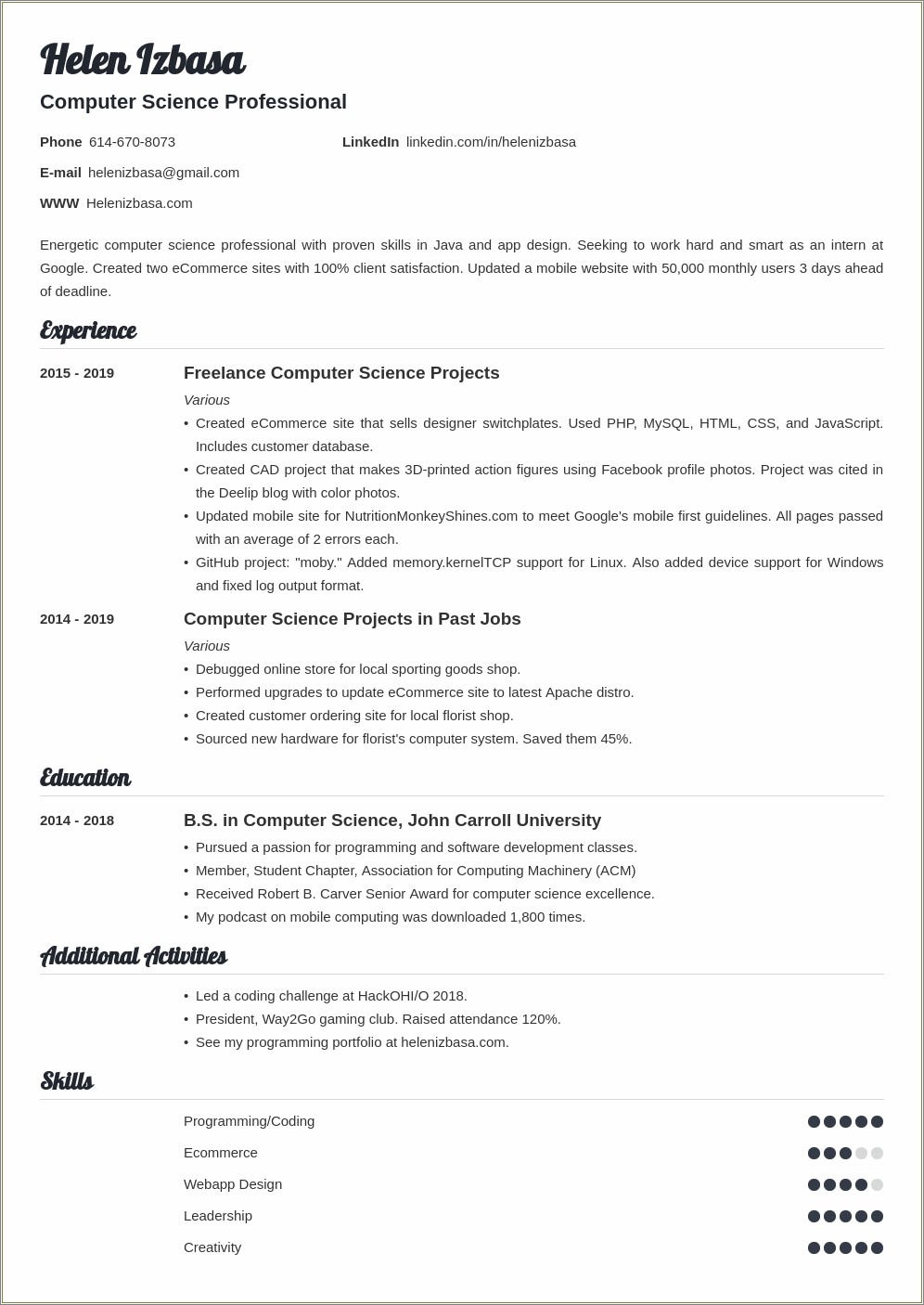 It New Job Resume With Intern Experiance