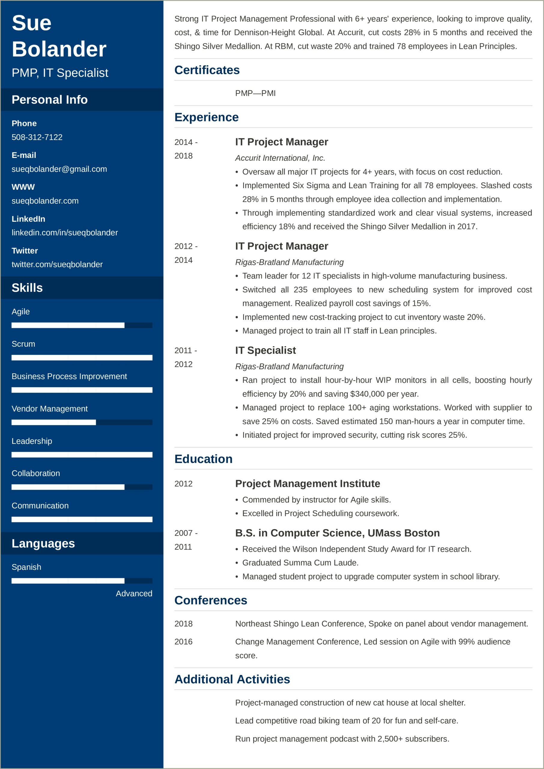 It Project Manager Resume Job Hero