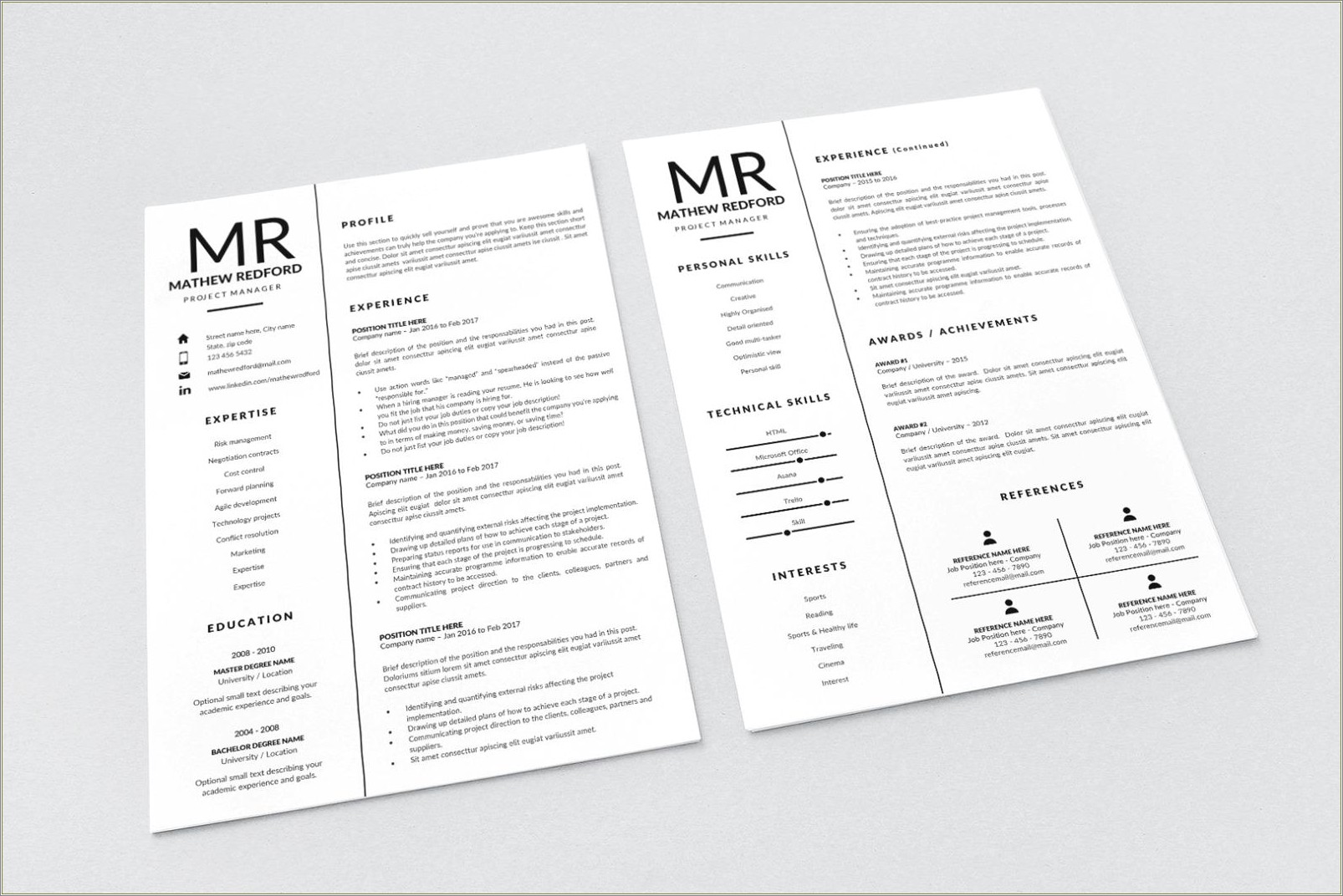 It Project Manager Resume Page Template Mac