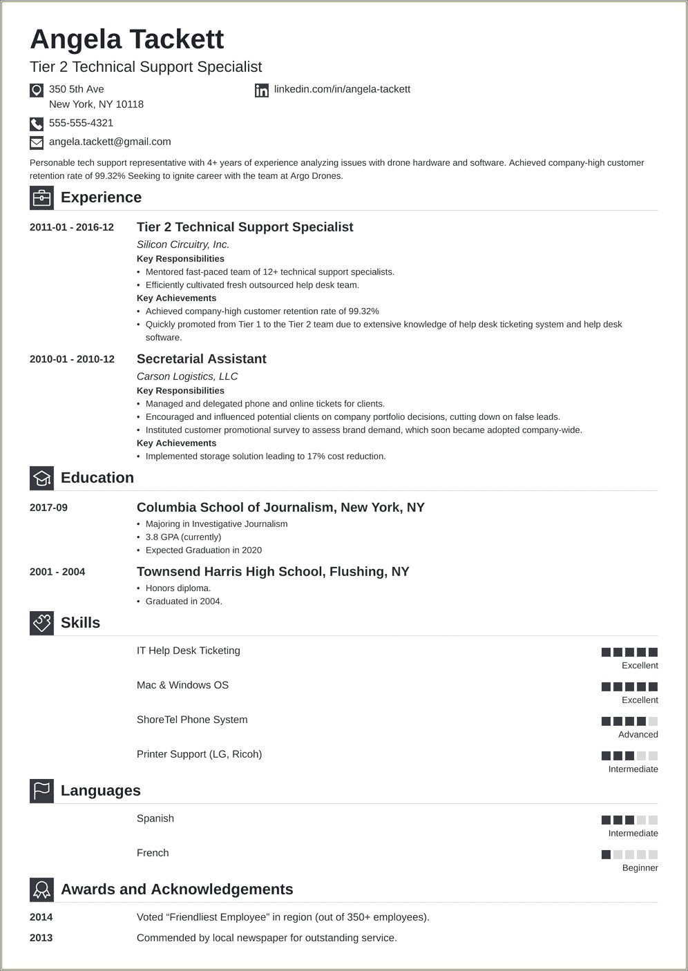 It Service Desk Analyst Resume Summary