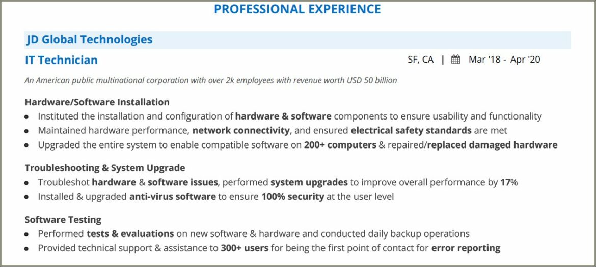 It Skills Hardware Break Fix Resume Examples