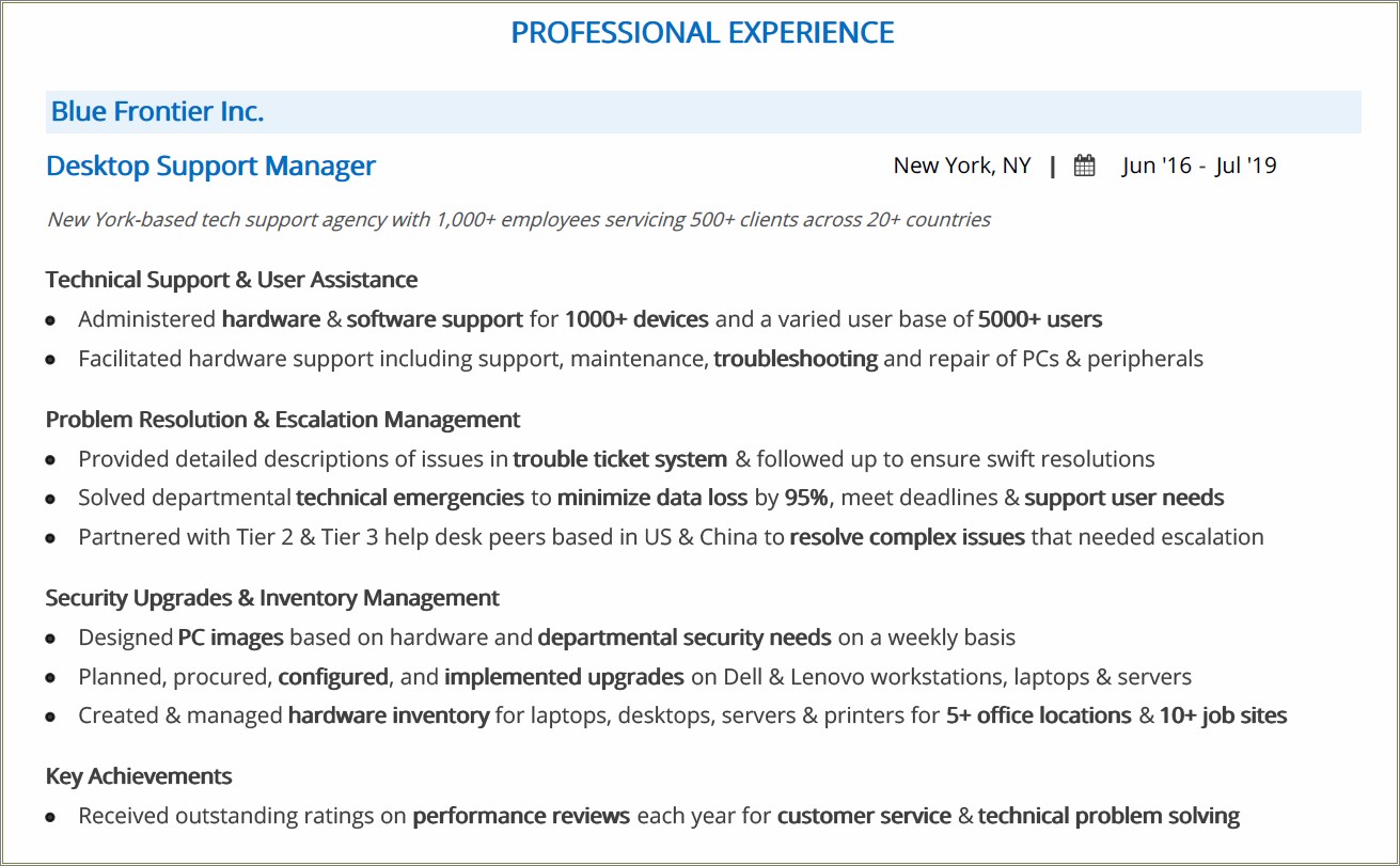 It Support Job Description For Resume