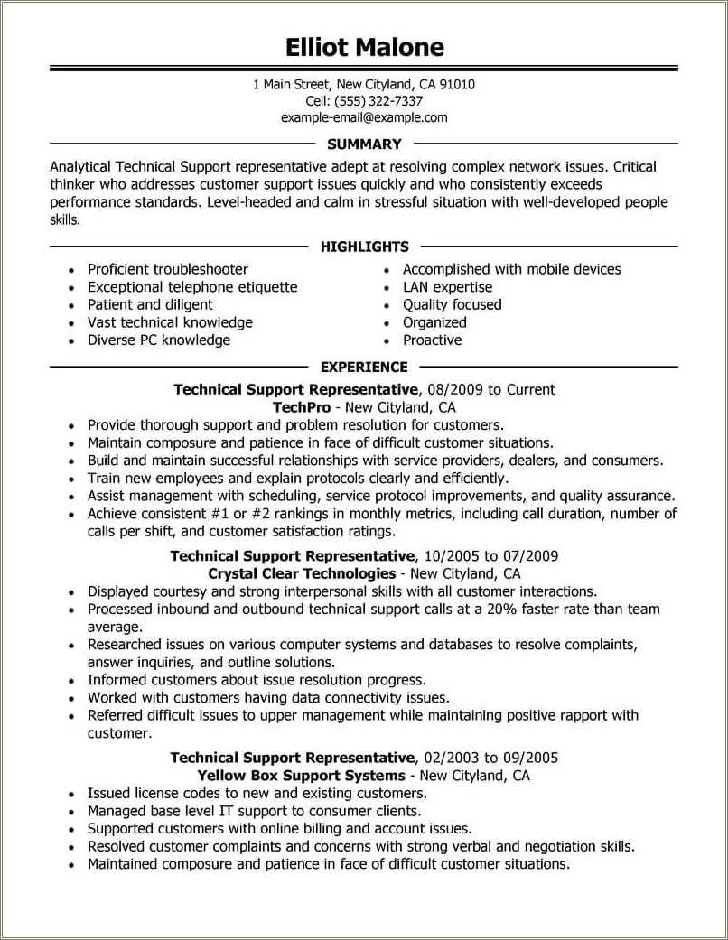 It Support Resume Summary Statement Examples