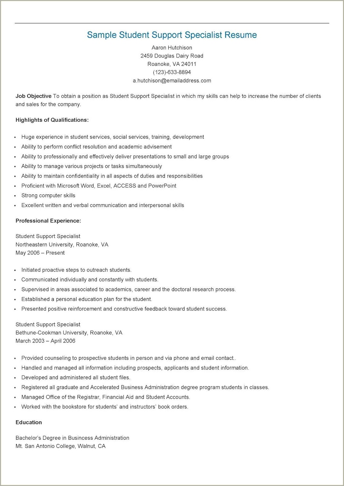 It Support Specialist Job Description Resume
