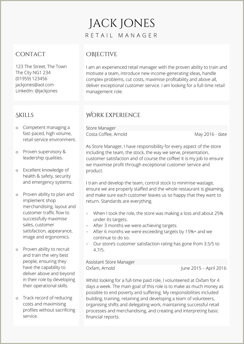 Jack In The Box Manager Resume