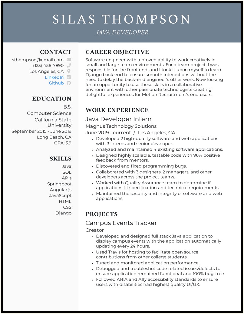 Java 2 Years Experience Resume Doc