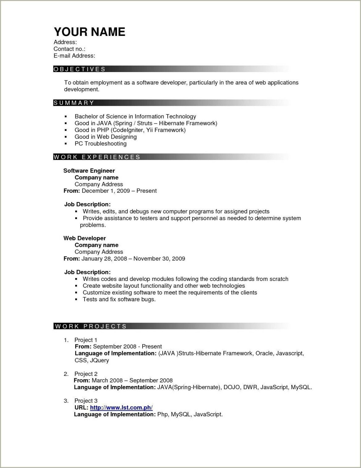 Java 3 Years Experience Resume Pdf