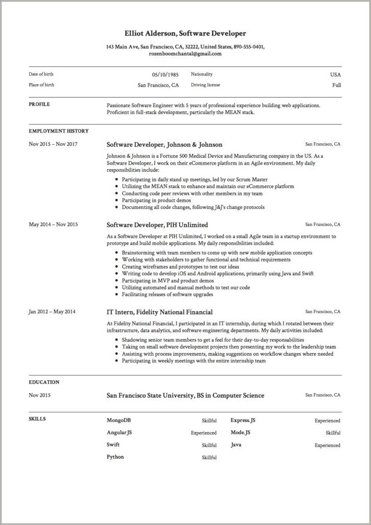 Java Developer 3 Years Experience Resume