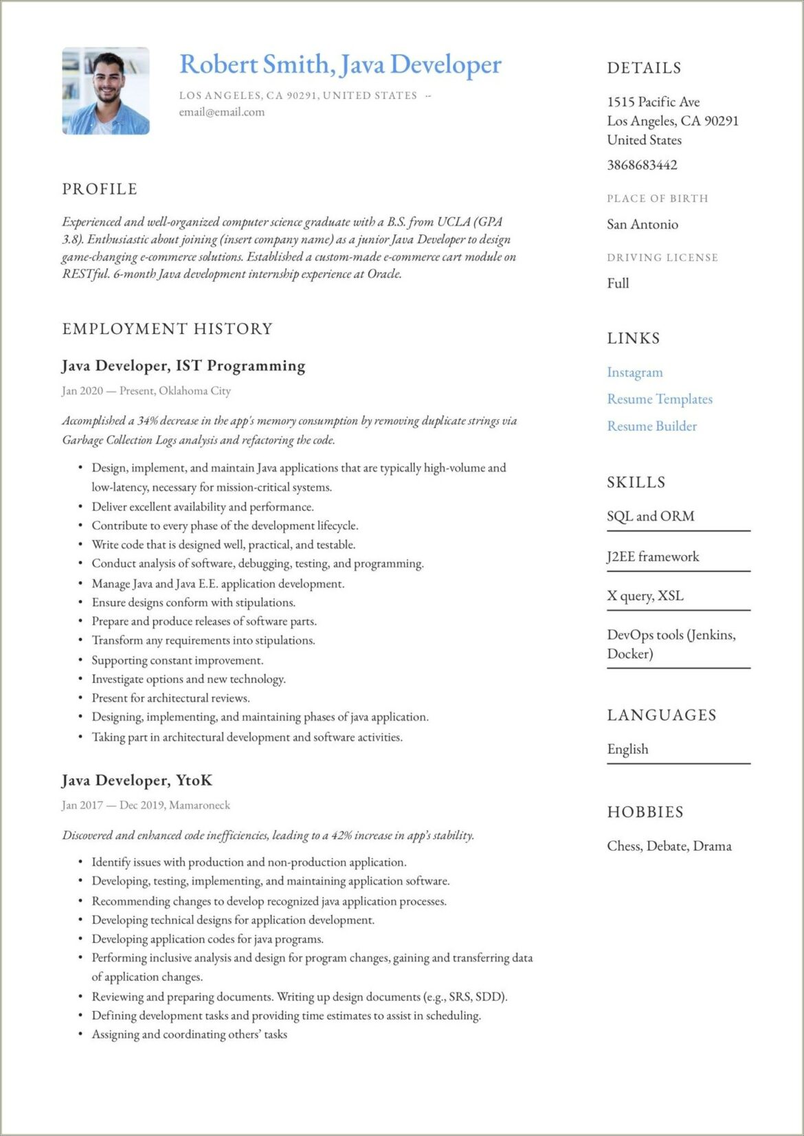 Java Developer Resume 2 Years Experience India