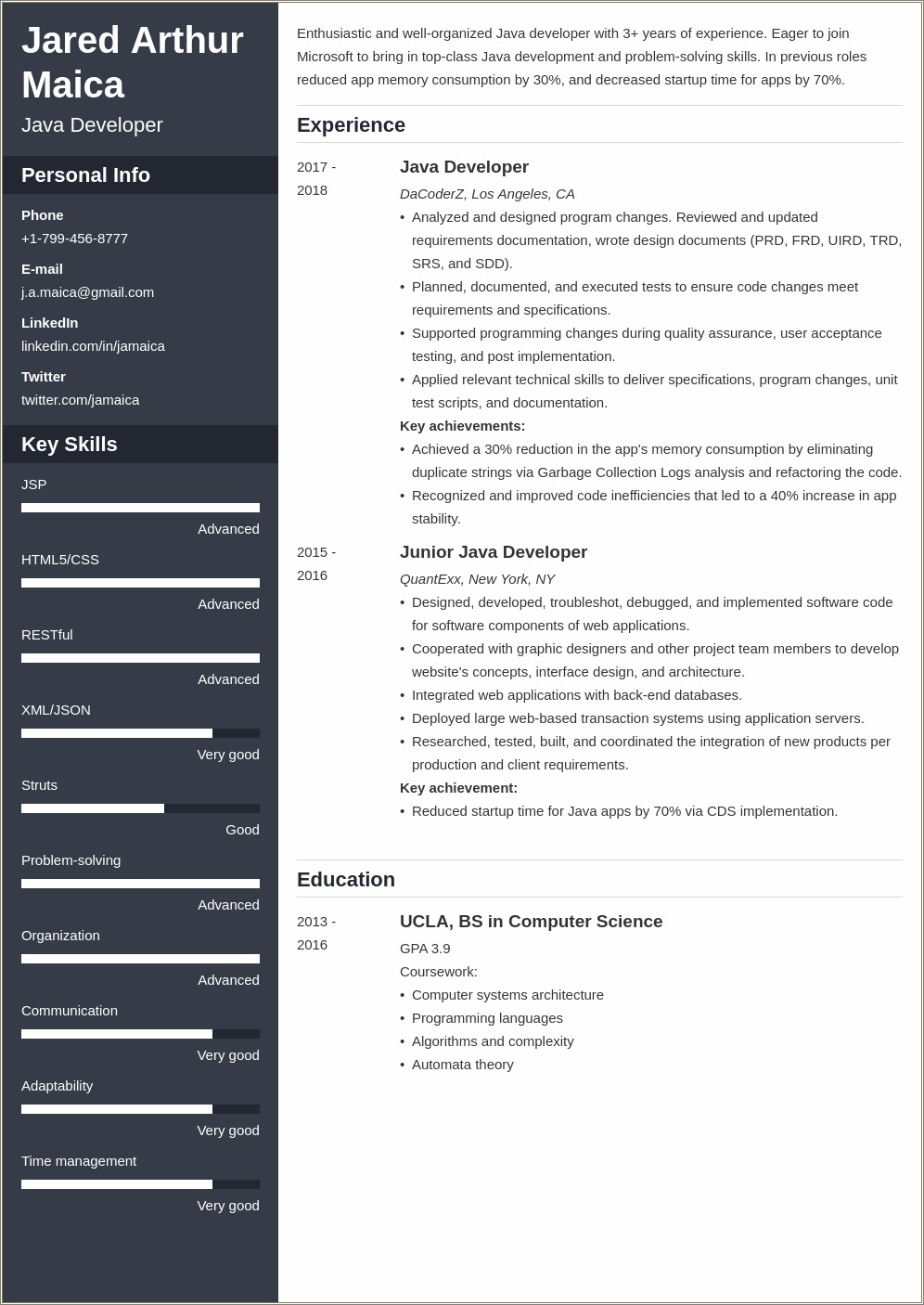 Java Developer Resume 2 Years Experience Pdf